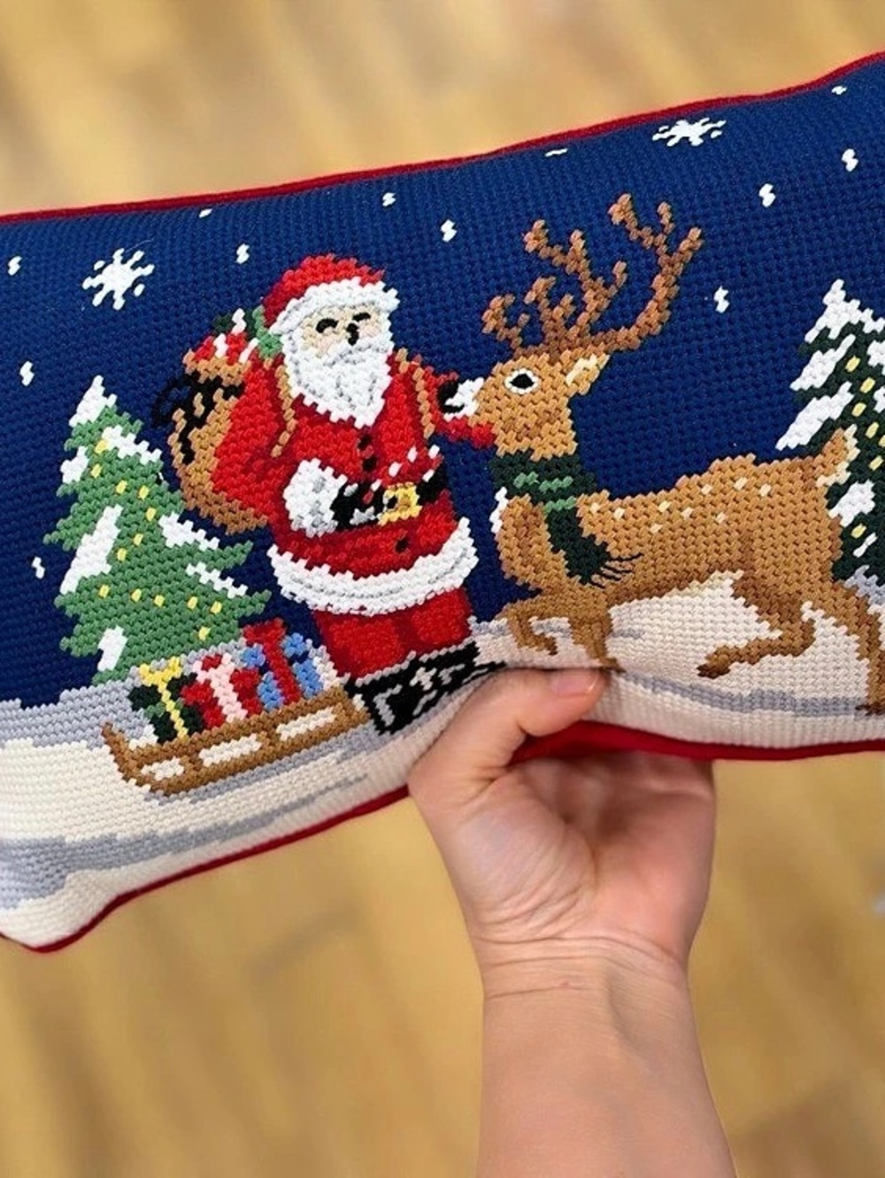 Christmas Santa Reindeer Holiday Pillow NWT